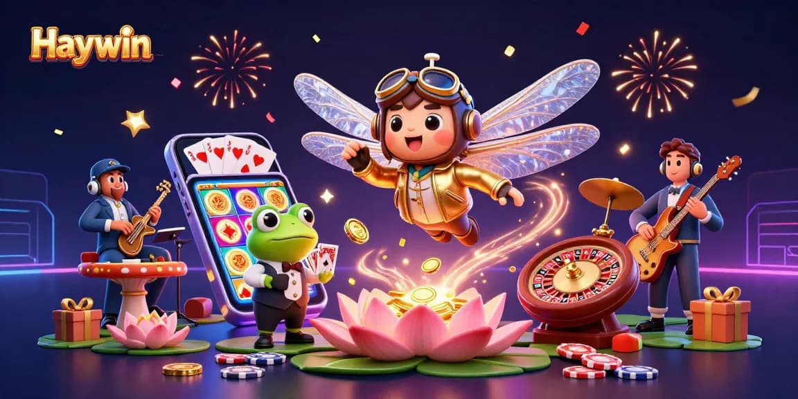 Experience the excitement of Haywin with a vibrant casino scene featuring colorful game elements and lively characters.