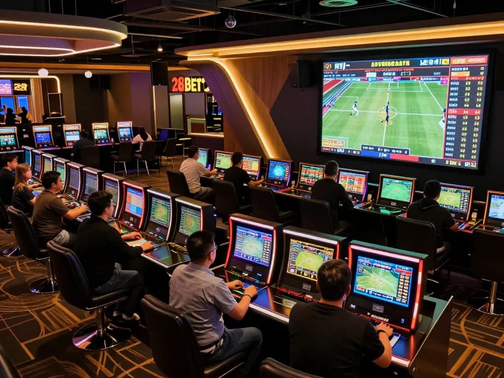 A live sports betting event showcasing dynamic gameplay and enthusiastic bettors at 28bets casino.