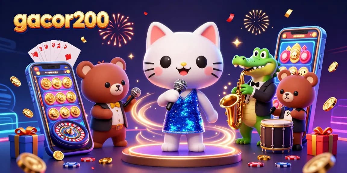 Permainan slot gacor200 yang menarik dengan karakter ceria di kasino.