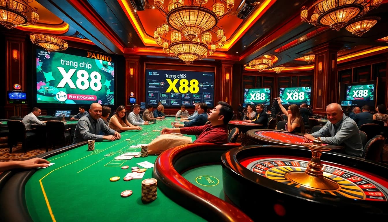 Experience the excitement of trang chủ x88 in a luxurious casino setting with vibrant games and engaging players.