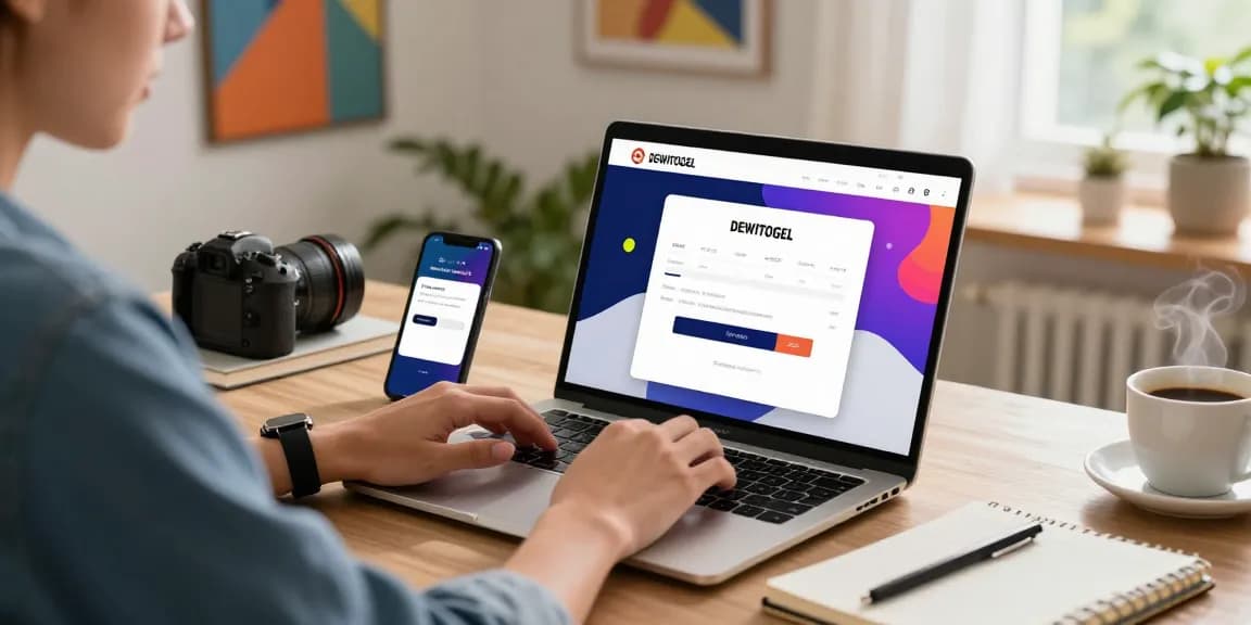 Antarmuka DEWITOGEL yang modern di laptop dengan fokus pengguna pada dewitogel link.