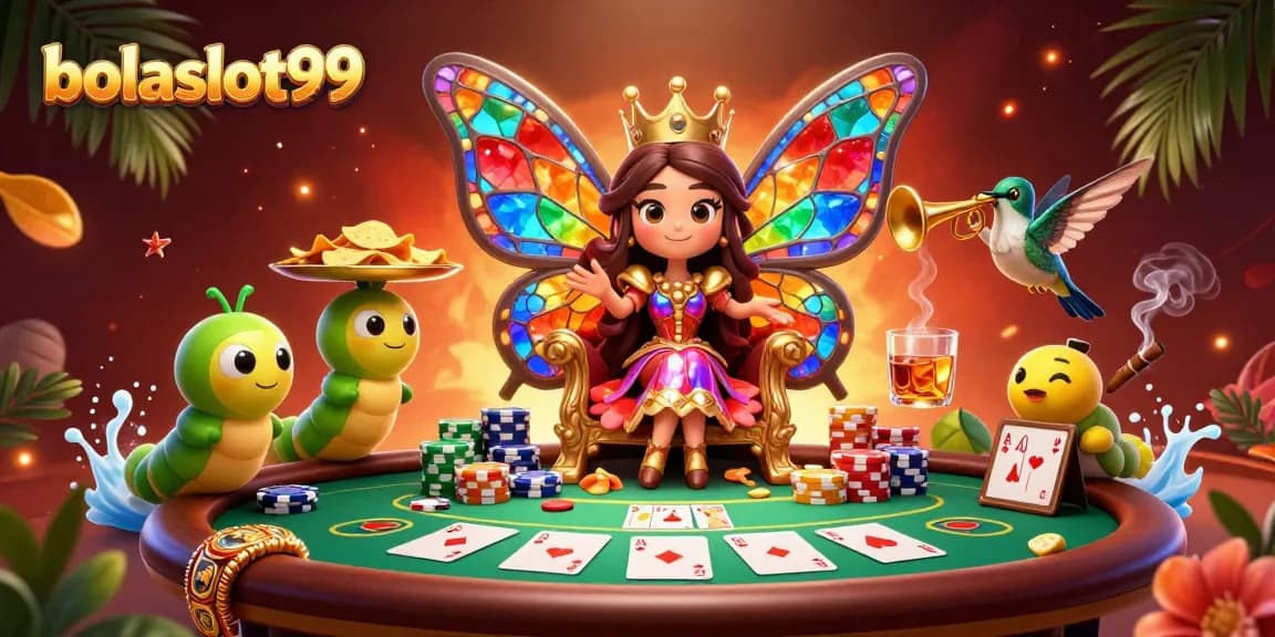 Play exciting games at bolaslot99 featuring vibrant casino characters and rich poker elements.