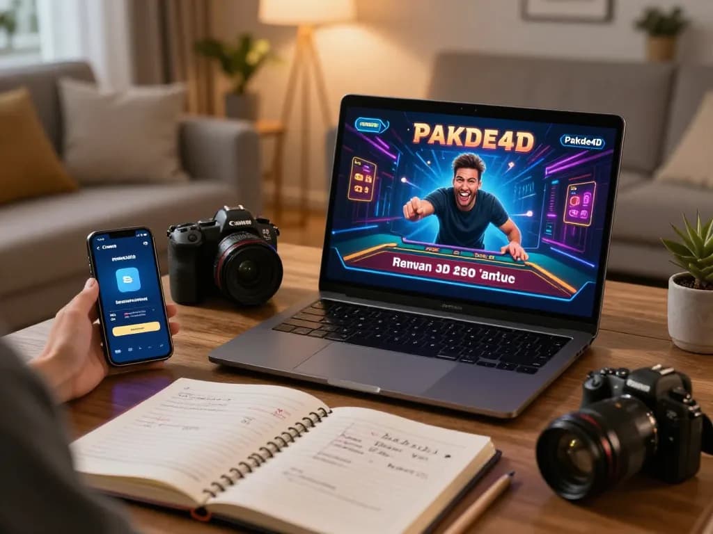 Player enjoying Pakde4D online gaming session with strategy notes in cozy living room.