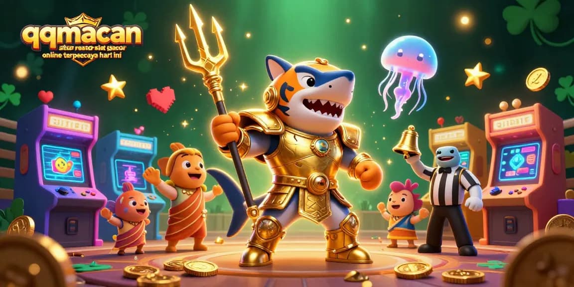 qqmacan situs resmi toto slot gacor online terpercaya hari ini menampilkan ilustrasi kasino yang dinamis dan penuh warna.