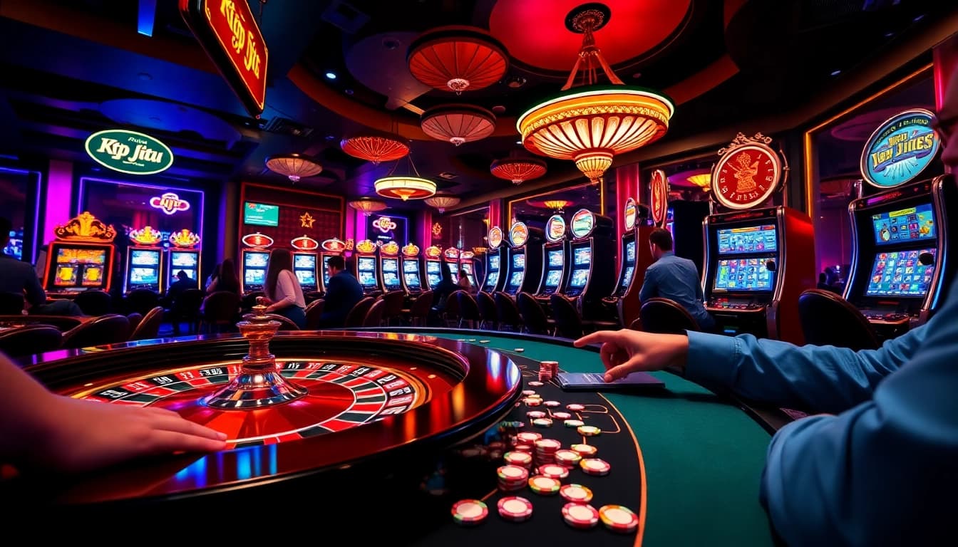 Experience the thrill of "ktp jitu" with vibrant casino games, roulette tables, and chip-stacked excitement.