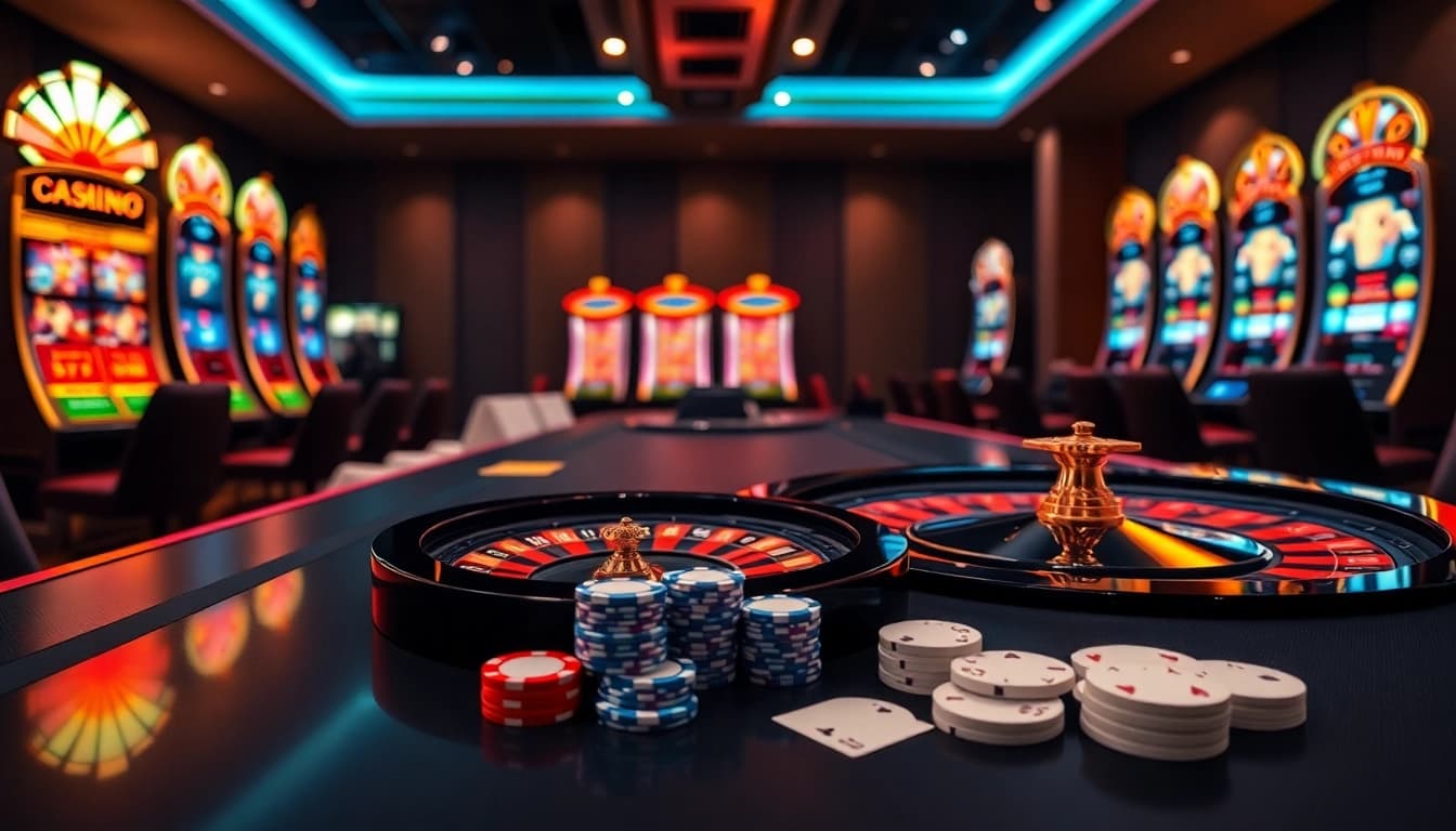 Experience the excitement of Trang chủ 78Win with vibrant casino tables and gaming elements.