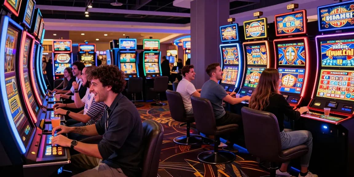 Suasana permainan situs slot di kasino dengan teman-teman bersenang-senang