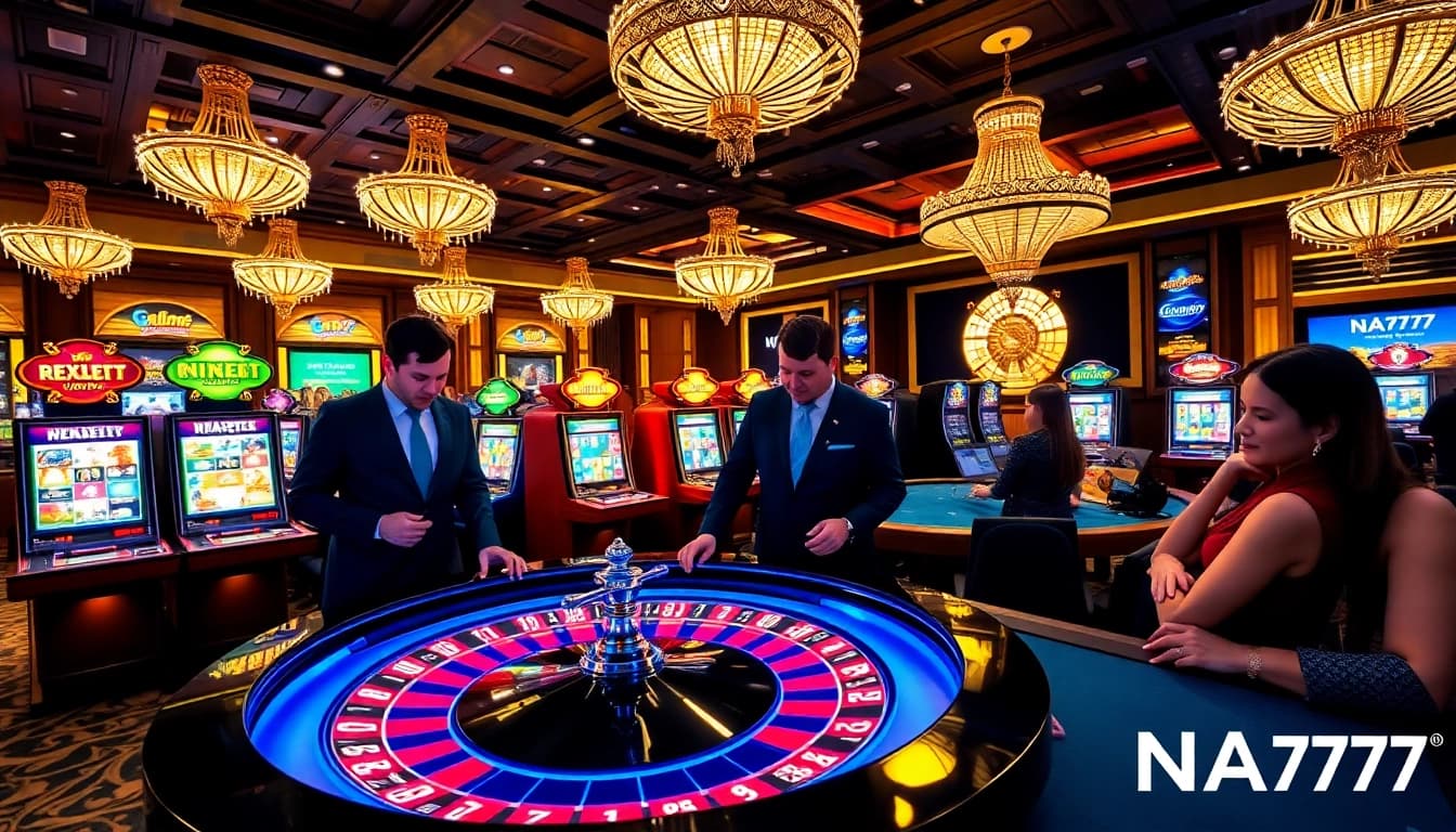 Experience thrilling gaming moments at NA777 with professional dealers and vibrant casino tables.