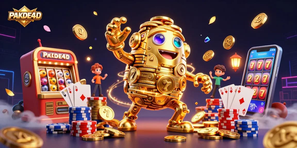 Experience PAKDE4D's thrilling online lottery scene filled with golden coins and exciting game elements.