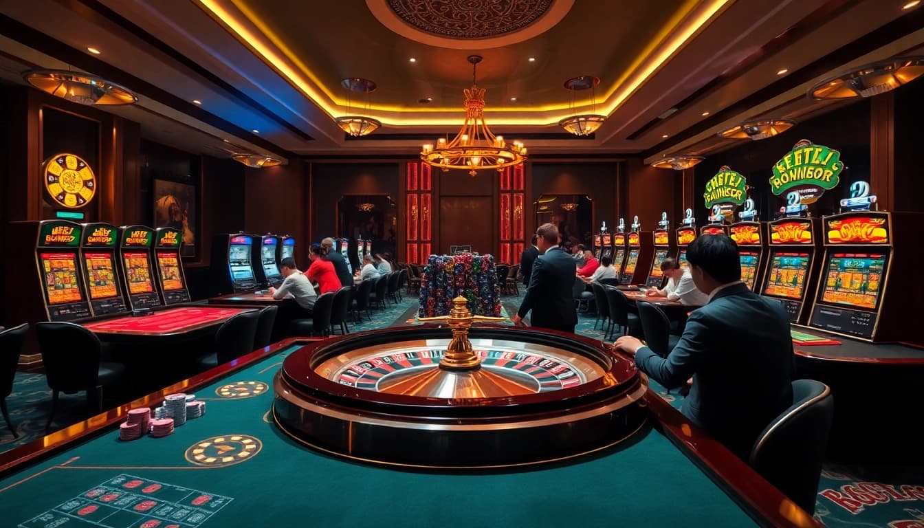 Casinos in action featuring luongson elements with players at tables and colorful chips.