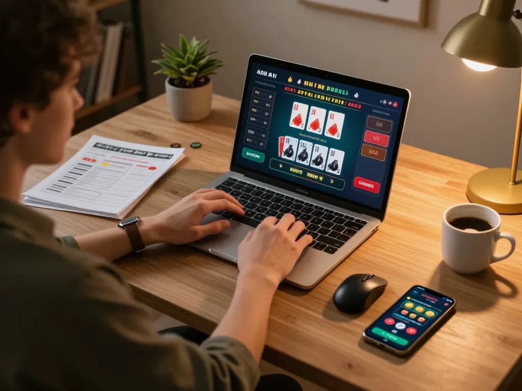 Cảnh hấp dẫn với Link 12bet đang hoạt động trên laptop trong khi chơi blackjack với dealer trực tiếp