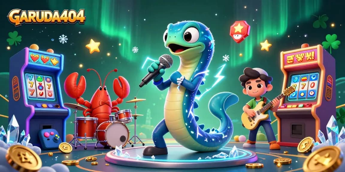 Engage with GARUDA404's vibrant underwater casino scene featuring a DJing electric eel and dynamic gameplay elements.
