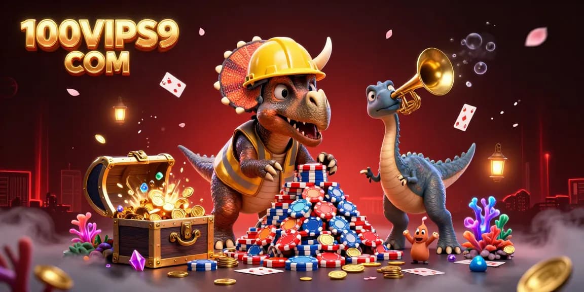 Engage in thrilling gameplay at 100VIPS9 COM with a vibrant scene of casino excitement.