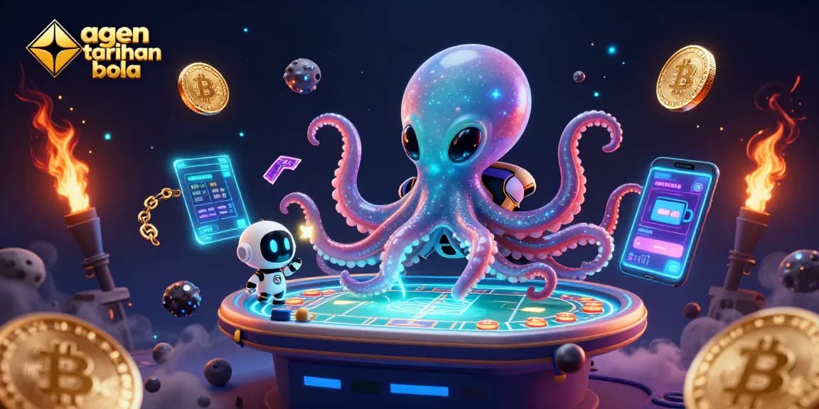 Engage in thrilling agen taruhan bola action with an alien octopus at a holographic sports table.