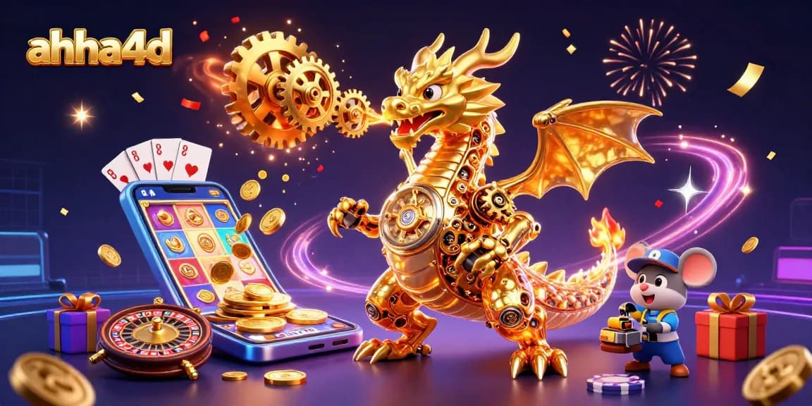 Experience thrilling wins with ahha4d's vibrant casino scene featuring a dragon and gaming elements.
