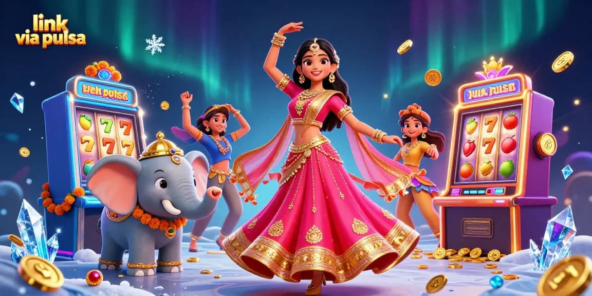 Spin to win with link via pulsa at immersive online slot games showcasing vibrant characters and golden coins.