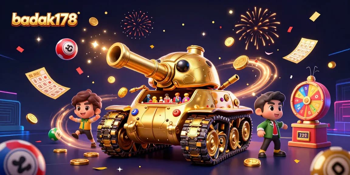 Experience the excitement of badak178 with a vibrant lottery and casino scene full of celebratory elements.