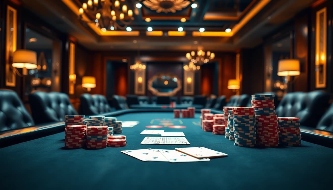 Arushoki menghadirkan suasana kasino dengan meja permainan dan chip yang menarik.