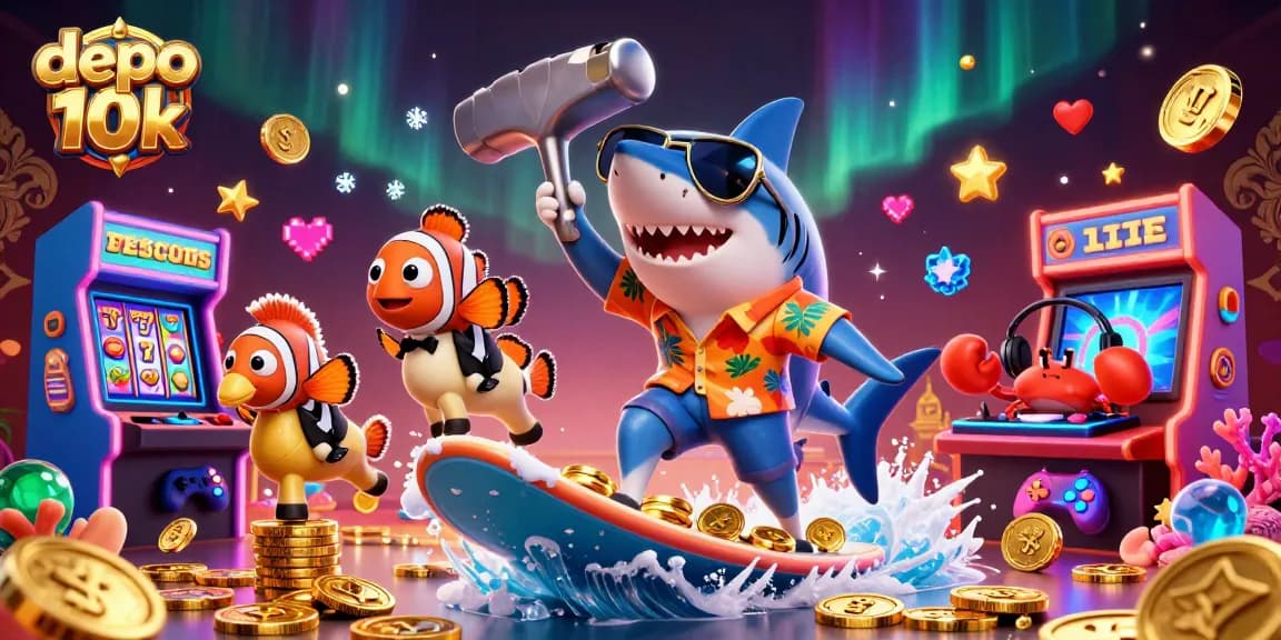 Experience thrilling wins with depo 10k slot reels in a vibrant 3D casino scene.