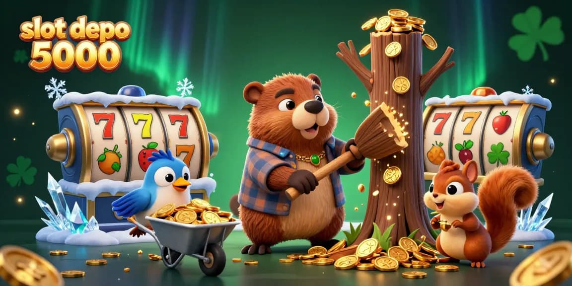 Experience thrilling moments at slot depo 5000 with reels spinning golden coins, showcasing exciting casino elements.