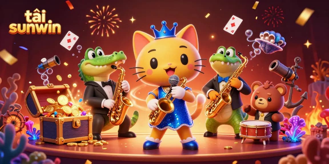Engage in the excitement of tải sunwin with a colorful 3D illustration featuring casino characters and elements.