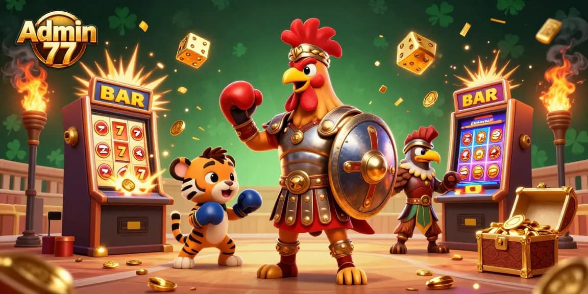 Experience thrilling wins at Admin 77 with a dynamic, action-packed casino scene bursting with excitement.