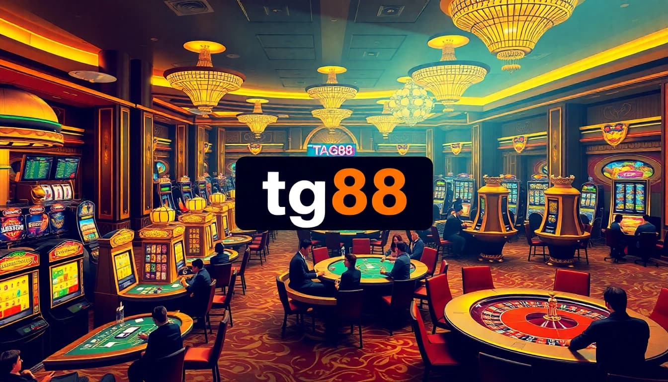Players enjoying the excitement of games at a luxurious casino featuring the tg88 link prominently displayed.