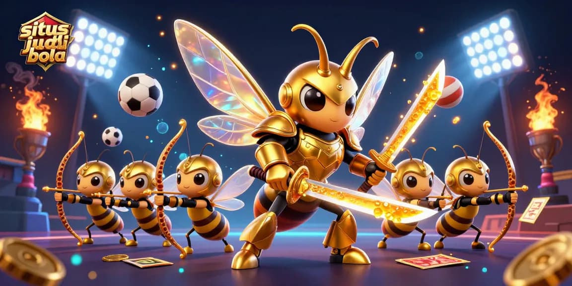 Experience thrilling situs judi bola action with a vibrant 3D illustration showcasing dynamic sports elements and unique characters.
