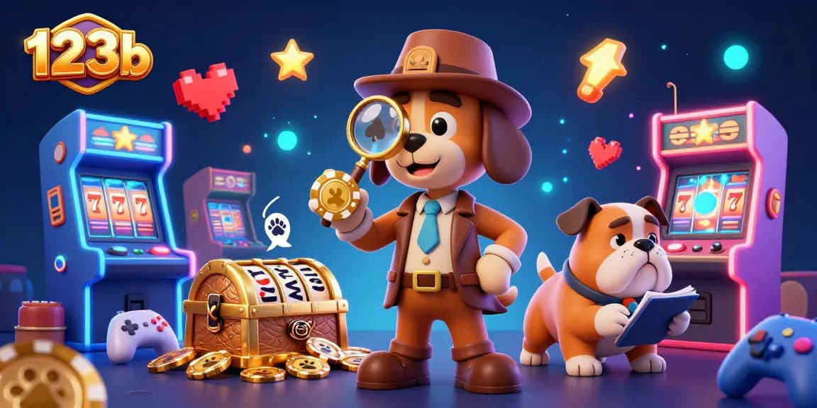 Winning with 123b in a vibrant casino scene featuring playful detectives and slot machines.