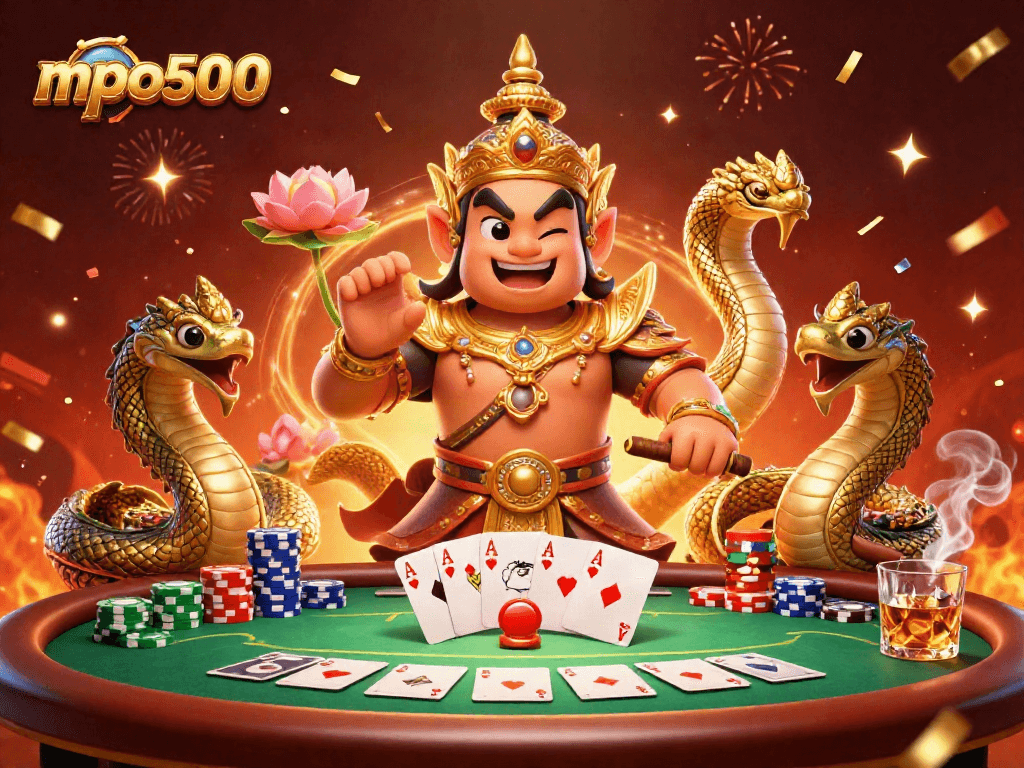 Raih kemenangan di mpo500 dengan suasana kasino meriah dan karakter unik dalam ilustrasi 3D.