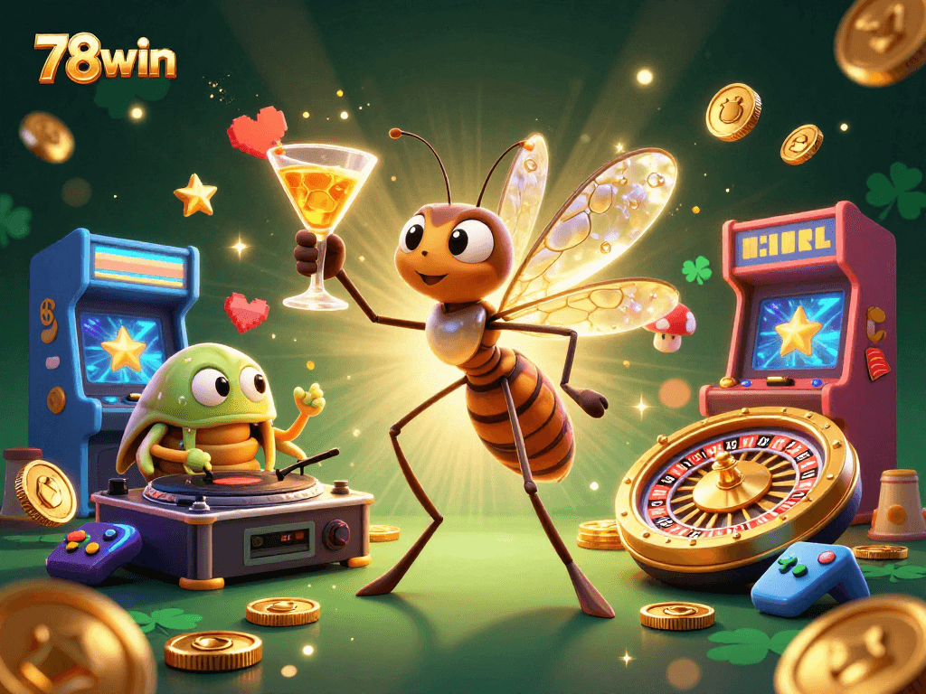 Engage in thrilling games at 78win, with captivating characters and a vibrant casino backdrop.