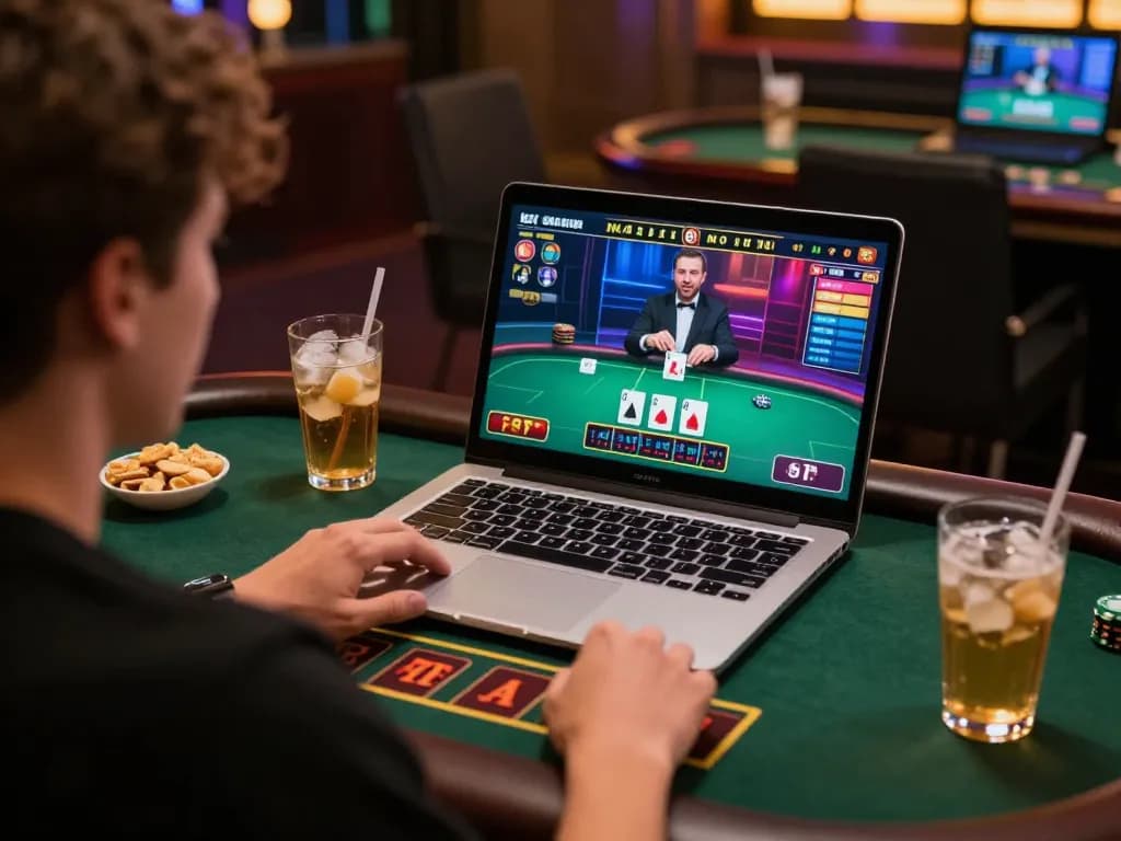 Player enjoying live blackjack on jangkar55's online platform, showcasing vibrant graphics and engaging gameplay.