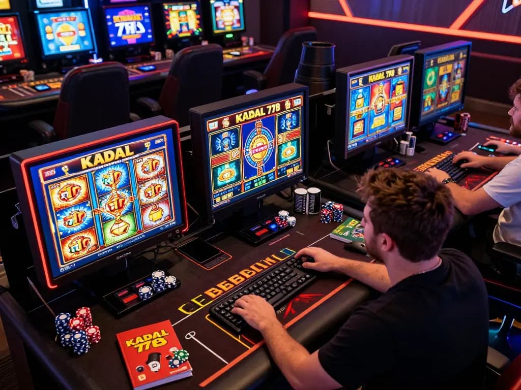 KADAL 778 gaming setup showcasing exciting casino games and colorful slot machines during a vibrant session.
