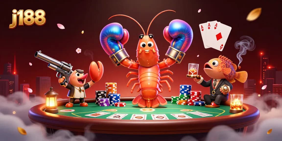 Engage with the thrilling j188 poker showdown featuring cartoon ocean creatures in a vibrant casino setting