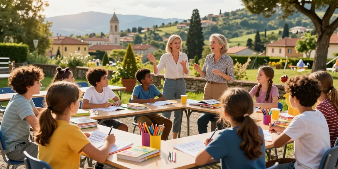 Engaging scene of diverse learners practicing Italian language outdoors, embodying the essence of toto togel in a cultural context.