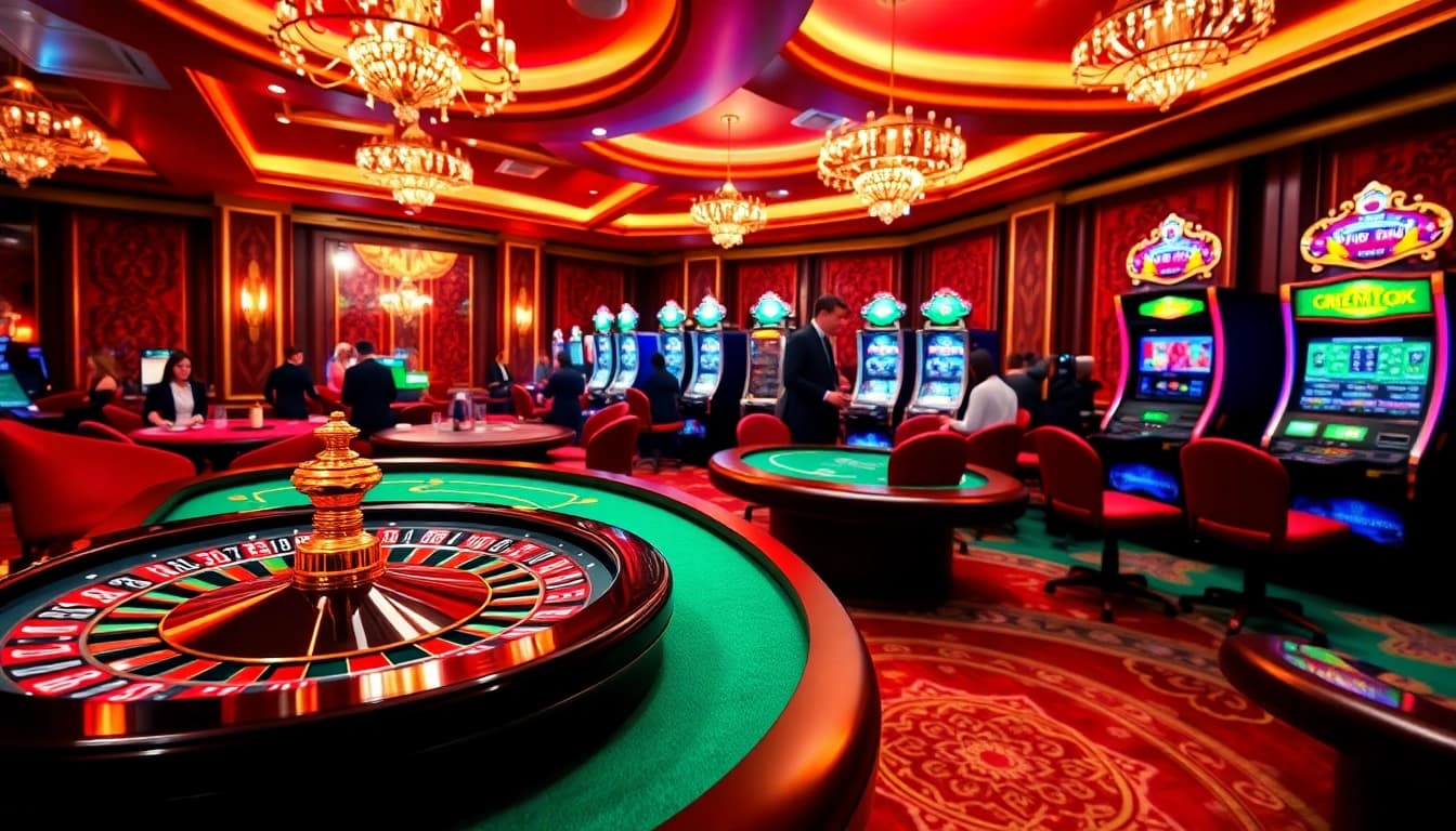 Exciting casino action at trang chủ MMOO with roulette and poker tables, showcasing thrilling gameplay.