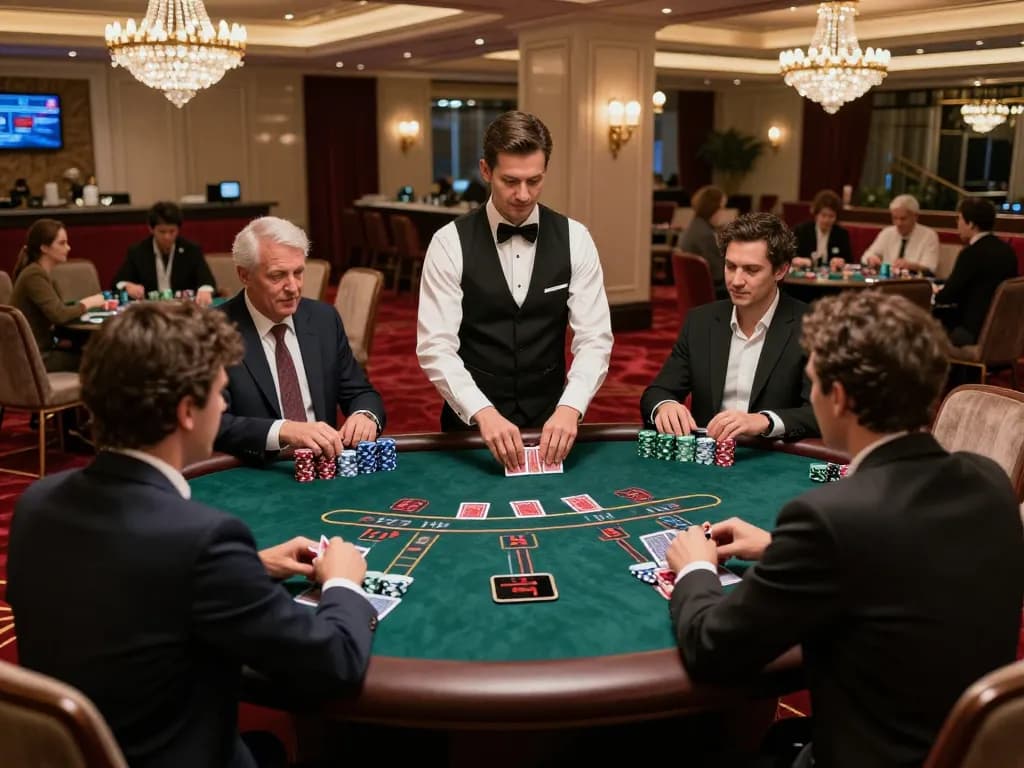 Engage in a thrilling blackjack game at UG DEWA with players focused on their hands and strategies.