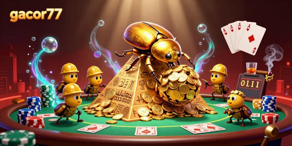 Gacor77 mengelola chip poker dalam festival perjudian megah dengan cap koin emas.