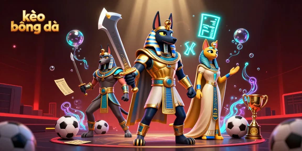 Bet on kèo bóng đá as Anubis and Bastet thrill in a vibrant gambling scene.