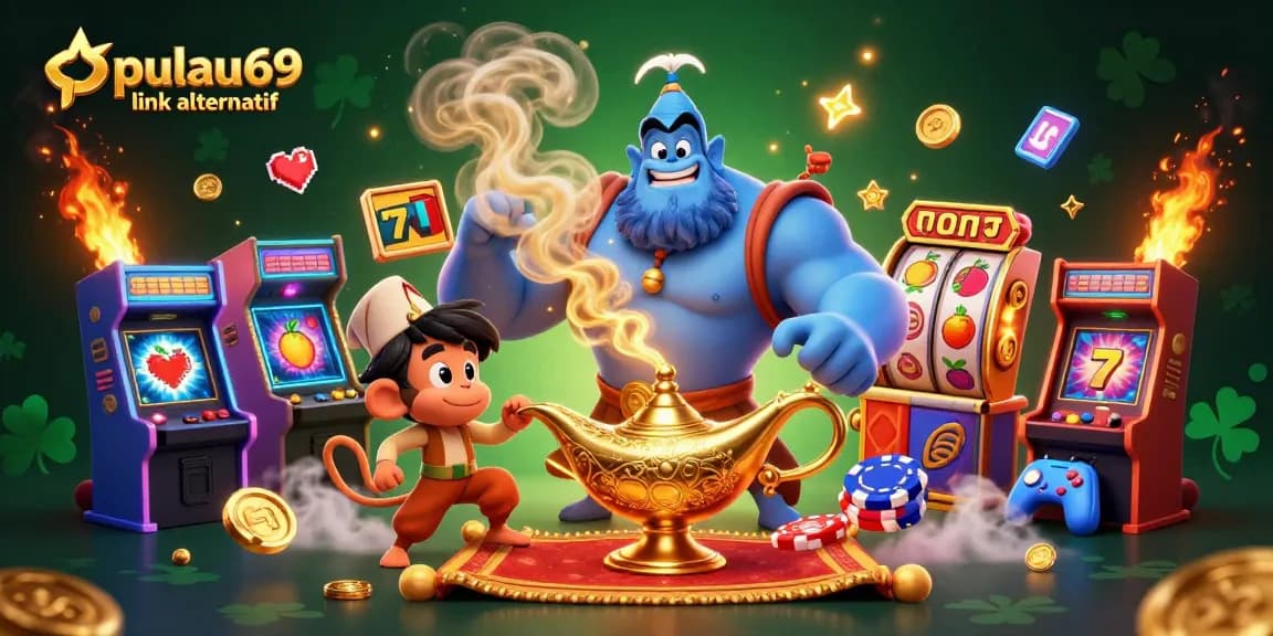 Experience the enchanting world of gaming with pulau69 link alternatif featuring vibrant 3D genie and casino elements.