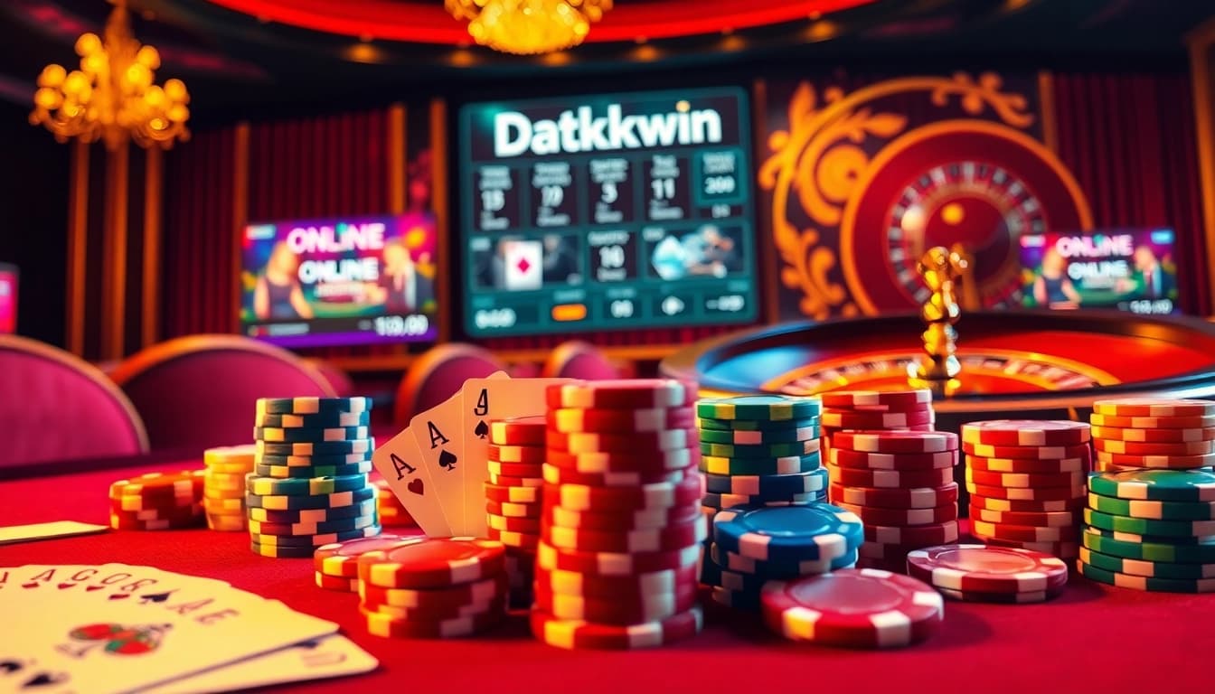 Rasakan sensasi taruhan bernilai tinggi dengan Datukwin yang menampilkan chip poker dan kartu.
