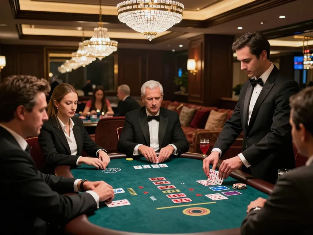 Players at SC 88 baccarat table make strategic bets in an upscale casino atmosphere