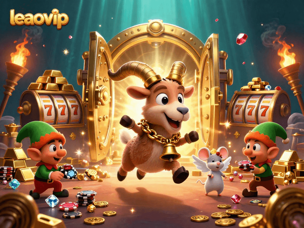 Experience thrilling casino action with leaovip and festive characters in a dynamic gaming scene.