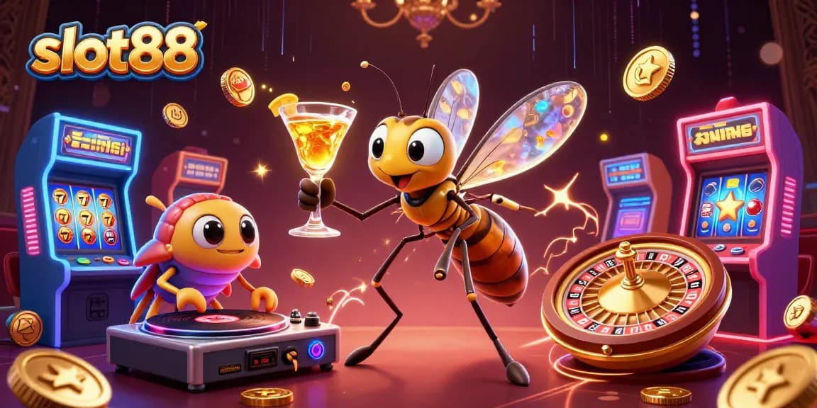Engage in the exciting world of slot88 with this vibrant 3D casino mascot illustration featuring classic symbols.