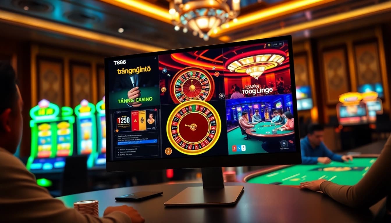 Experience the excitement of the trang chủ tt88 online casino interface with vibrant slot machines and poker tables.