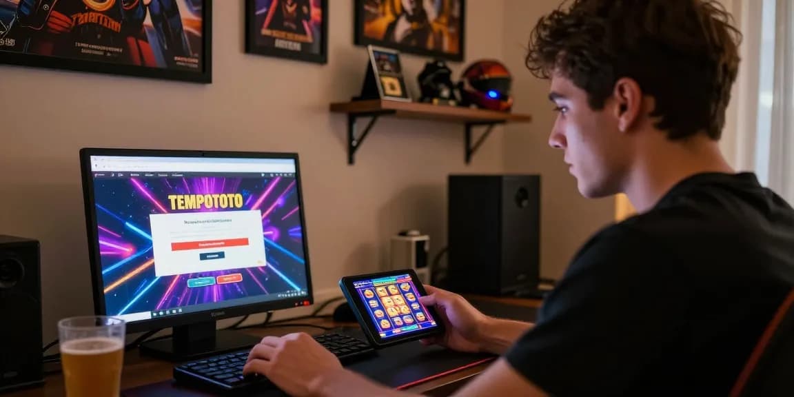 Engaging player logging into tempototo login while enjoying online gambling experience at home.