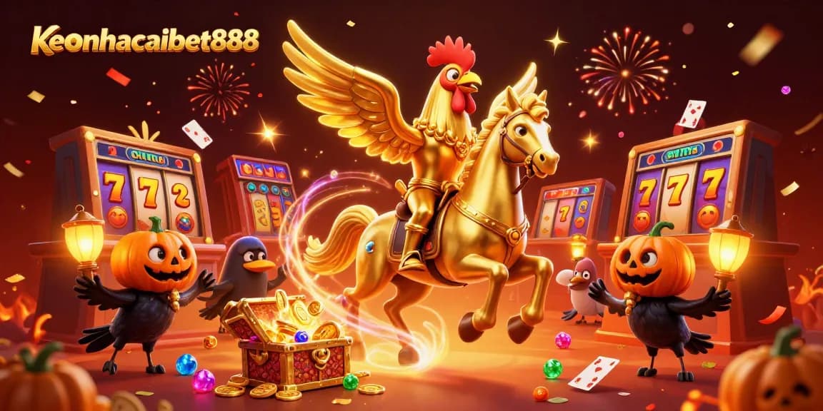 Experience thrilling gameplay with keonhacaibet888's vibrant golden rooster and slot machines in action.