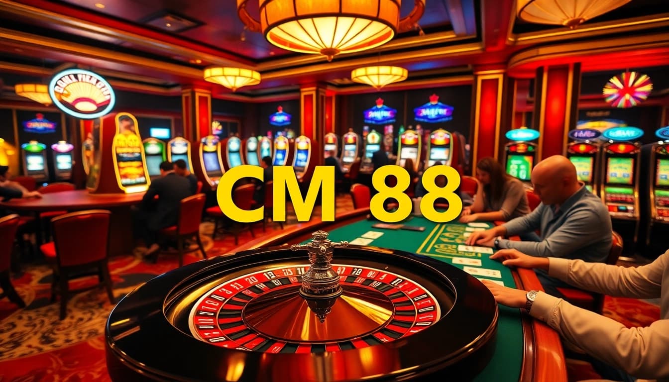Experience the thrill of gambling with CM 88 at a luxurious casino table, featuring cards and chips.