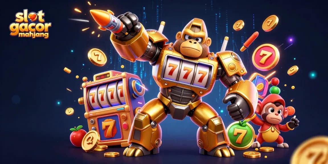 Experience the excitement of slot gacor mahjong with a golden gorilla mech, dynamic game elements, and vibrant energy.