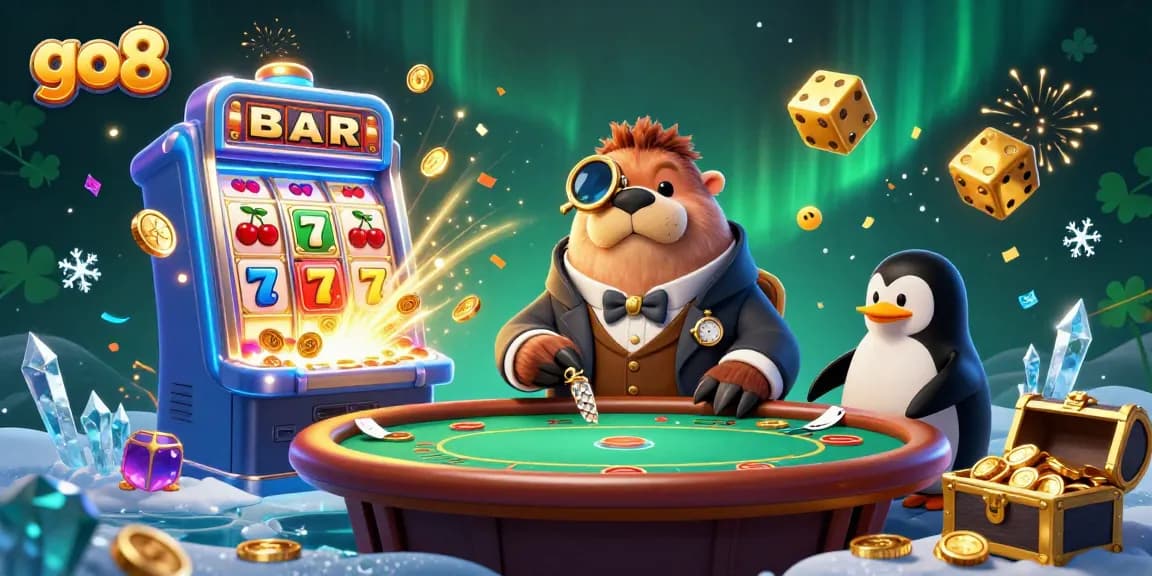 Engage with go8's exciting underwater poker scene featuring a walrus, penguin dealer, and a bluffing pufferfish.